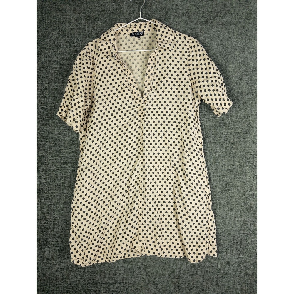 J Crew Mini Dress Womens‎ S Tan Polka Dot 100% Linen Short Coastal Vacations